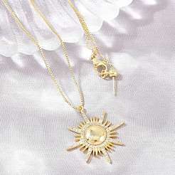 Brass Micro Pave Clear Cubic Zirconia Sun Pendant Adjustable Slider Necklaces&nbsp;KK-CBA4547-05G