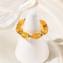 女性用天然琥珀の指輪  調節可能な真鍮製ストレッチリング  オーバル  19mm  ビーズ：7x5mm。&nbsp;RJEW-JR01087-02