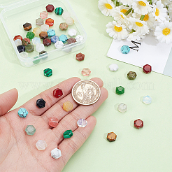 2連売りミックスストーンビーズ連売り  多面カット  六角  染めと未染色の混合  7~8x8x4mm  穴：1mm  約27個/連  7.8インチ&nbsp;G-PH0002-90