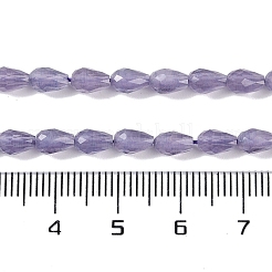 キャッツアイビーズ連売り  多面カット  ティアドロップ  紫色のメディア  6x4mm  穴：0.9mm  約63個/連  15.16インチ（38.5cm）&nbsp;CE-N014-02A-07