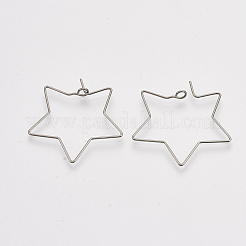 変色しにくい304ステンレススチール製フープピアス金具  スター  ステンレス鋼色  29x30x0.7mm  21ゲージ  ピン：0.7mm&nbsp;STAS-T045-48A