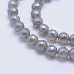 Electroplated Natural Grey Agate Beads Strands&nbsp;G-G724-6mm