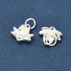 925スターリングシルバーチャーム  銀色のメッキ  スタンプ925個付き  花  9x9x2mm  丸カン：4.5x0.7ミリ  3.2mm内径&nbsp;STER-A050-04C-S