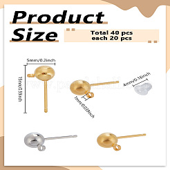 40Pcs 2 Colors Brass Ball Post Ear Studs&nbsp;KK-LP0001-79