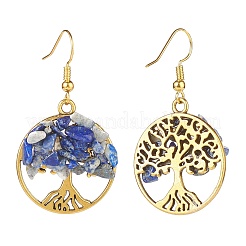 Natural Gemstone Chips Tree of Life Dangle Earrings&nbsp;EJEW-JE04934