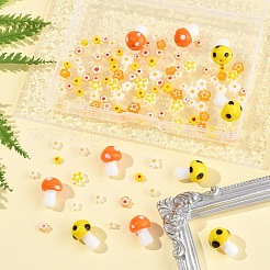 156個 10種類の手作りミルフィオリガラスビーズ  花＆キノコ  ミックスカラー  3.7~16x2.5~12mm  穴：1~2mm&nbsp;LAMP-FS0001-32