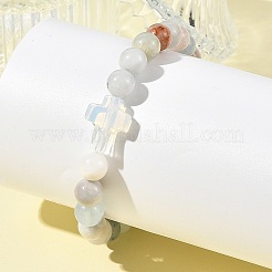 8.5MM Natural Aquamarine Round Beaded Stretch Bracelets&nbsp;BJEW-JB14342-02