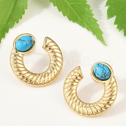 304 Stainless Steel Synthetic Turquoise Stud Earrings for Women&nbsp;EJEW-U046-14G