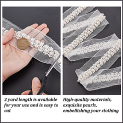 2ヤードのポリエステルとプラスチックのパールビーズガーゼレーストリム  洋服縫製  ホワイト  2インチ（50mm）&nbsp;OCOR-GA0002-85