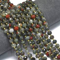 天然のアフリカブラッドストーンビーズ連売り  シードビーズで  多面カット  ランタン  8~8.5x6.5~7mm  穴：0.6mm  約44個/連  15.16インチ（38.5cm）&nbsp;G-K389-E80-01