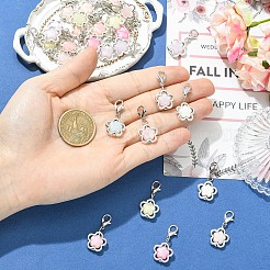 合金とアクリルペンダント装飾30個  合金製カニカン付き  花  アンティークシルバー＆プラチナ  ミックスカラー  30mm&nbsp;HJEW-YW00358
