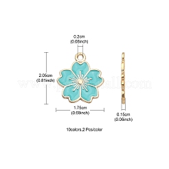 20本10色合金エナメルペンダント  さくらの花  ライトゴールド  ミックスカラー  20.5x17.5x1.5mm  穴：2mm  2個/カラー&nbsp;ENAM-YW0002-12