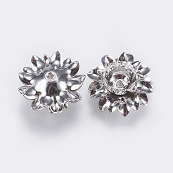 マルチ花弁真鍮ビーズキャップ  カドミウムフリー＆ニッケルフリー＆鉛フリー  花  プラチナメッキ  11x5.5mm  穴：1mm&nbsp;KK-F740-48P