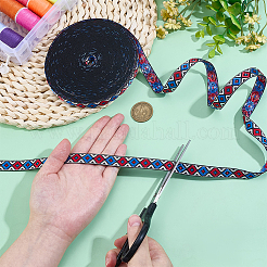 15ヤードのエスニックスタイルの刺繍ポリエステルリボン  ジャカードリボン  服飾材料  菱形模様  ブルー  1/2インチ（13mm）&nbsp;OCOR-PH0006-86B