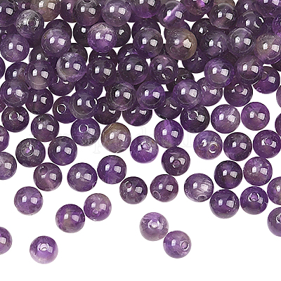 200個の天然アメジストビーズ  ラウンド  4mm  穴：0.6mm&nbsp;G-SP0001-22A-1
