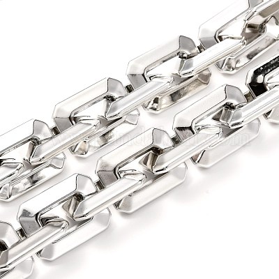 Ccbプラスチックボストンリンクチェーン  長方形  銀  28x21x6mm  39.37インチ（1m）/連&nbsp;AJEW-JB01069-01-1