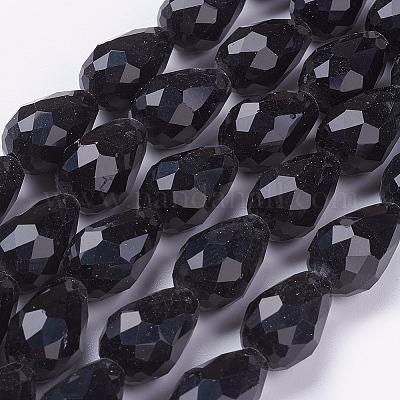 ガラスビーズ連売り  多面カット  ティアドロップ  ブラック  15x10mm  穴：1mm  約48~50個/連  26.6インチ&nbsp;GLAA-E010-10x15mm-17-1