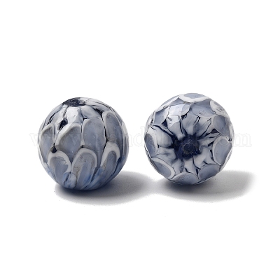 手作りランプワークビーズ  花びら模様の丸い  グレー  19.5~20x18.5~19.5mm  穴：1.8mm&nbsp;LAMP-P078-01A-01-1