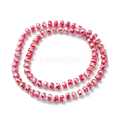ガラスビーズ連売り  多面カット  フラットラウンド  レッド  8x5mm  穴：1.5mm  約78~80個/連  20.47~21.25インチ（52~54cm）&nbsp;GLAA-G095-05F-1