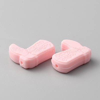 シリコンビーズ  ブーツ  ピンク  26x23x8mm  穴：2mm&nbsp;SIL-WH0001-51D-1