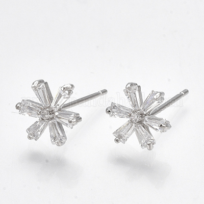 Brass Cubic Zirconia Stud Earrings&nbsp;KK-S348-364P-1