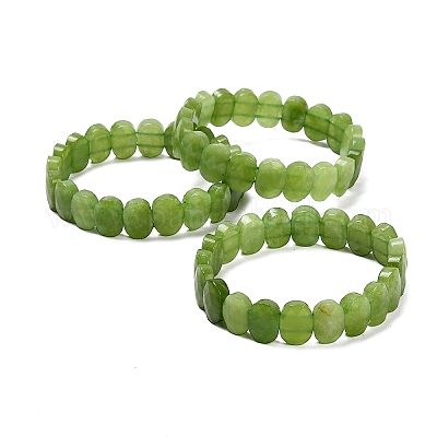 楕円形の天然マレーシアジェイドビーズストレッチブレスレット 黄緑