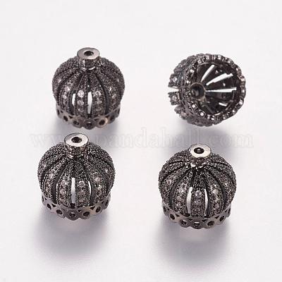真鍮製キュービックジルコニアビーズ  クラウン  ガンメタ色  13x14mm  穴：1.5mm  9mm内径&nbsp;ZIRC-F001-183B-B-1