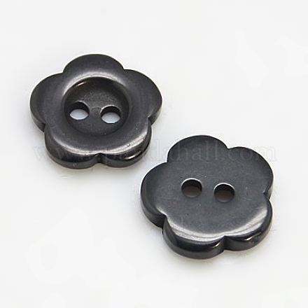 樹脂ボタン  染め  花  ブラック  11x2.4mm  穴：1.6~1.8mm  約1000個/袋&nbsp;RESI-D031-11mm-02-1