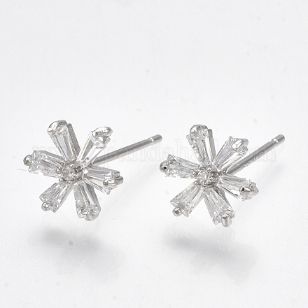 Brass Cubic Zirconia Stud Earrings KK-S348-364P-1