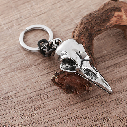 Wholesale Vintage 304 Stainless Steel Raven Skull Keychains