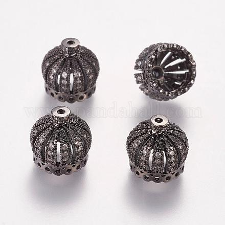 真鍮製キュービックジルコニアビーズ  クラウン  ガンメタ色  13x14mm  穴：1.5mm  9mm内径&nbsp;ZIRC-F001-183B-B-1