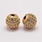 Brass Micro Pave Cubic Zirconia Beads, Cadmium Free & Lead Free, Round, Golden, 10x9.5mm, Hole: 2mm