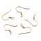 Brass Earring Hooks, Ear Wire, with Horizontal Loop, Cadmium Free & Lead Free, Real 24K Gold Plated, 16~18x16~18x1.5mm, Hole: 2mm, 20 Gauge, Pin: 0.8mm
