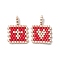 2Pcs Handmade MIYUKI Round Rocailles Seed Loom Pattern, Rectangle Pendants, Red, 17.5x13.5x1.5mm, Hole: 1.2mm