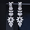 Brass Micro Pave Clear Cubic Zirconia Dangle Stud Earrings, Leaf, Platinum, 62mm