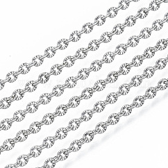 Tarnish Resistant 304 Stainless Steel Chains, Cable Chains, Link Chains, Textured, with Spool, Stainless Steel Color, 2.5x2x0.3mm, about 82.02 Feet(25m)/roll