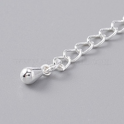 真鍮チェーンエクステンダー  ジュエリー製作用の小さなティアドロップ付きエンドチェーン  銀  56~60x3x1mm&nbsp;KK-CJC0001-28B