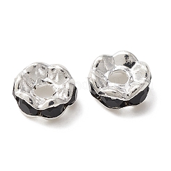 真鍮製ラインストーンスペーサービーズ  グレードA  ウェーブエッジ  ロンデル  銀  ジェット  6x3mm  穴：1mm&nbsp;RB-YW0001-05B-04S