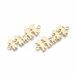 201 ステンレススチールリンクコネクター  レーザー切断  少年と犬を持つ少女  ゴールドカラー  10x32x1mm  穴：1.5mm&nbsp;STAS-R104-008G