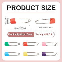 ステンレススチール製安全ピン50個  ABSプラスチックヘッド付き  ミックスカラー  42x10.5x5mm&nbsp;TOOL-TADJ0001-01A