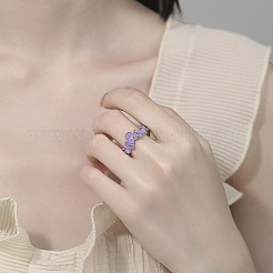 女性のための調節可能な真鍮の指輪  花  プラチナ  紫色のメディア  15~20mm&nbsp;WG52EDD-01
