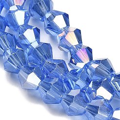 透明電気メッキガラスビーズ連売り  ABカラーメッキ  多面カット  双円錐形  ライトブルー  4x4mm  穴：0.8~1mm  約75~78個/連  28~29cm&nbsp;EGLA-A039-T4mm-B07