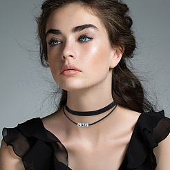 4Pcs 2Styles Alloy Round & Black Velvet Double Layer Choker Necklaces&nbsp;NJEW-WH20002-11A