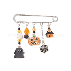 ハロウィンエナメルブローチピン 3色3個  襟用合金安全ピン  シャツ  ガラスと染色された合成ターコイズを使用したカーディガン  ミックスカラー  71~75x74.5mm  1pc /カラー&nbsp;JEWB-TA00020