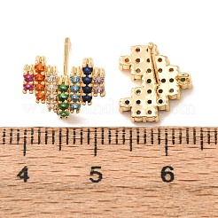 真鍮製 マイクロパヴェ キュービックジルコニア スタッドピアス 女性用  ハート  925スターリングシルバースタンドピアス  ゴールドカラー  10x12mm&nbsp;KK-CBADFF4-04G