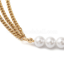 304ステンレススチールカーブチェーンネックレス  シェルパールビーズネックレス  ゴールドカラー  18.50インチ（47cm）&nbsp;NJEW-JN04923