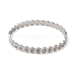 女性用304ステンレススチール＆ラインストーンバングル  ハニカム  ステンレス鋼色  0.28インチ（0.7cm）  内径：2.46x2.03インチ（6.25x5.15cm）&nbsp;BJEW-H644-03P