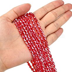 電気メッキガラスビーズセット  パール光沢メッキ  多面カット  ティアドロップ  レッド  6x4mm  穴：1mm  約72個/連  15インチ&nbsp;EGLA-R008-6x4mm-9