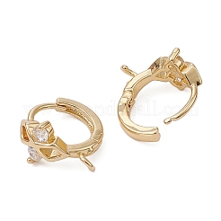 Brass Micro Pave Clear Cubic Zirconia Hoop Earring Findings&nbsp;ZIRC-YW0001-06G