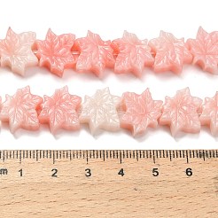 合成サンゴ染め彫刻ビーズ  葉  ピンク  13.5~14x15~15.5x6mm  穴：1mm&nbsp;BSHE-H114-02D